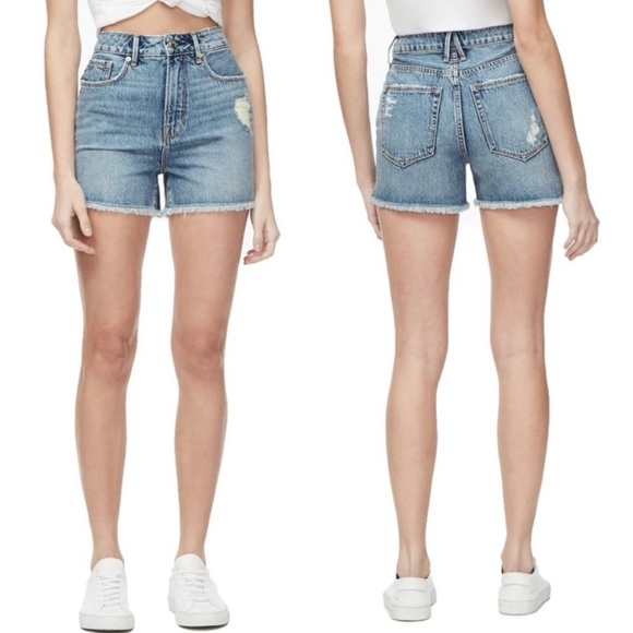 Good American | Bombshell Distressed Cutoff Denim Jean Shorts - Picture 1 of 7